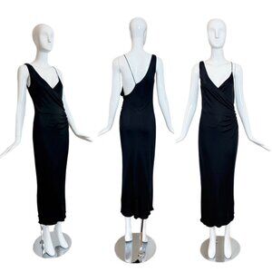 RICHARD TYLER 90's Vintage Black Asymmetrical Backless Slinky Long Dress